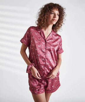 Set Pijama Camisero Satinado Palmeras