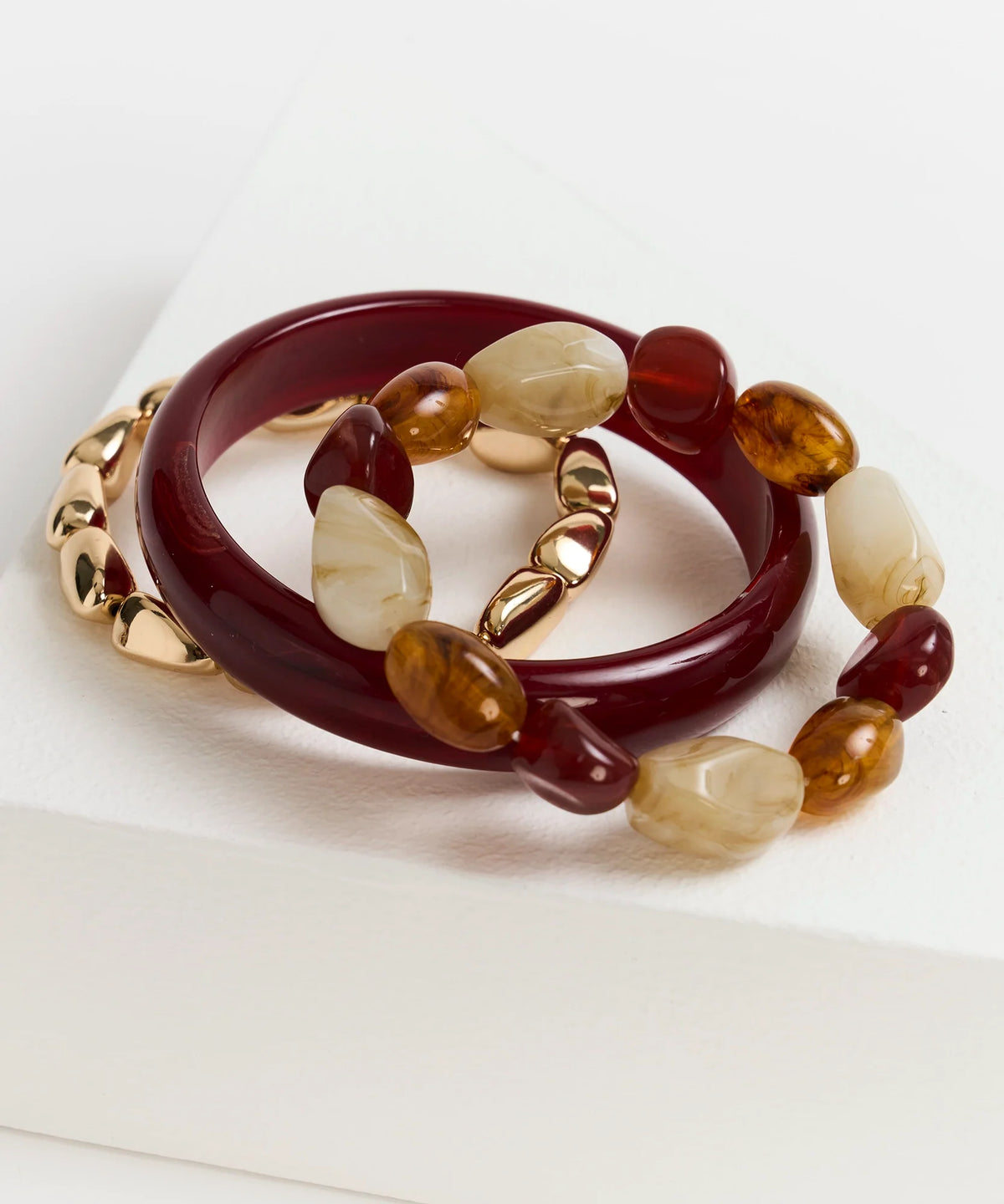 Set Pulseras Piedras Resina - Café