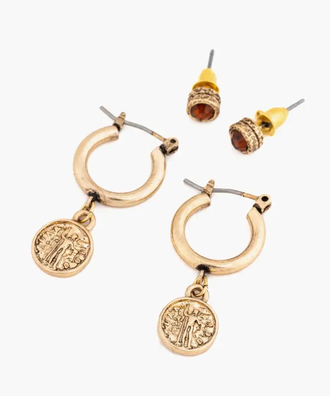 Set Aros Argollas Moneda Y Punto De Luz