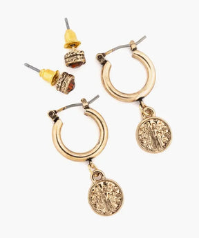 Set Aros Argollas Moneda Y Punto De Luz
