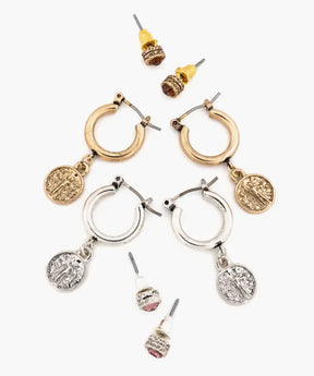 Set Aros Argollas Moneda Y Punto De Luz