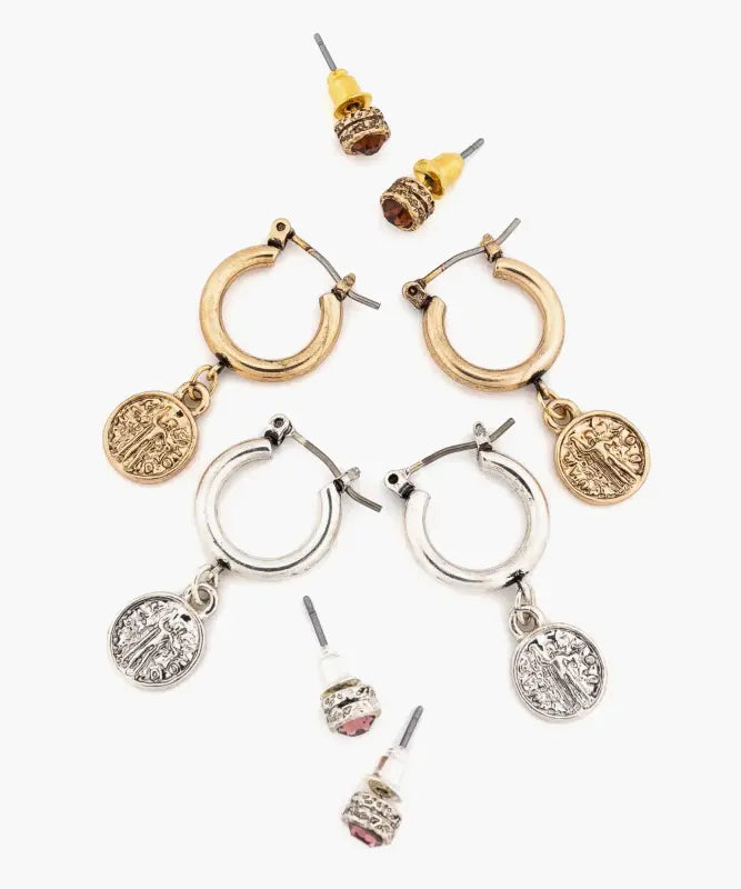 Set Aros Argollas Moneda Y Punto De Luz