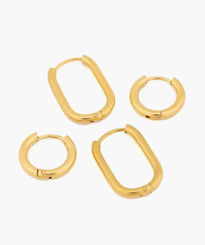 Set Aros Acero Inoxidable Circular Y Alargada