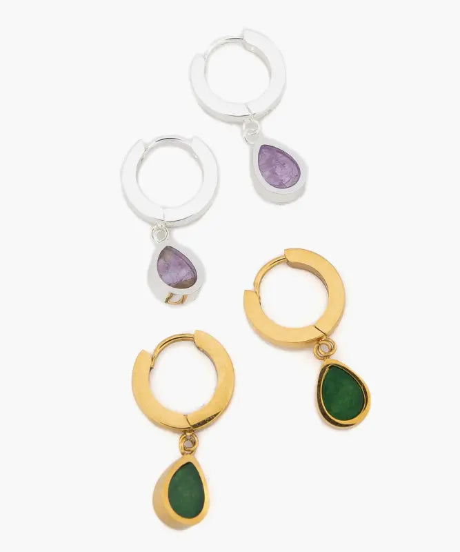 Aros Acero Inoxidable Colgante De Piedra